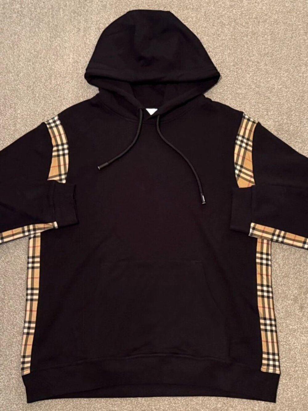 Burberry Vintage Check Panel Cotton Hoodie black sz XL